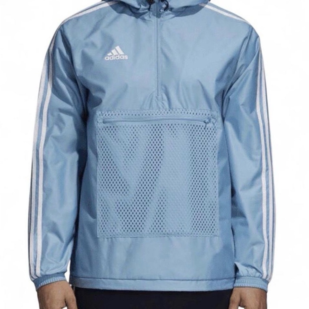 Adidas Men's Light Blue Windbreaker with Mesh Pocket Soccer Sports Outfit XL NEW